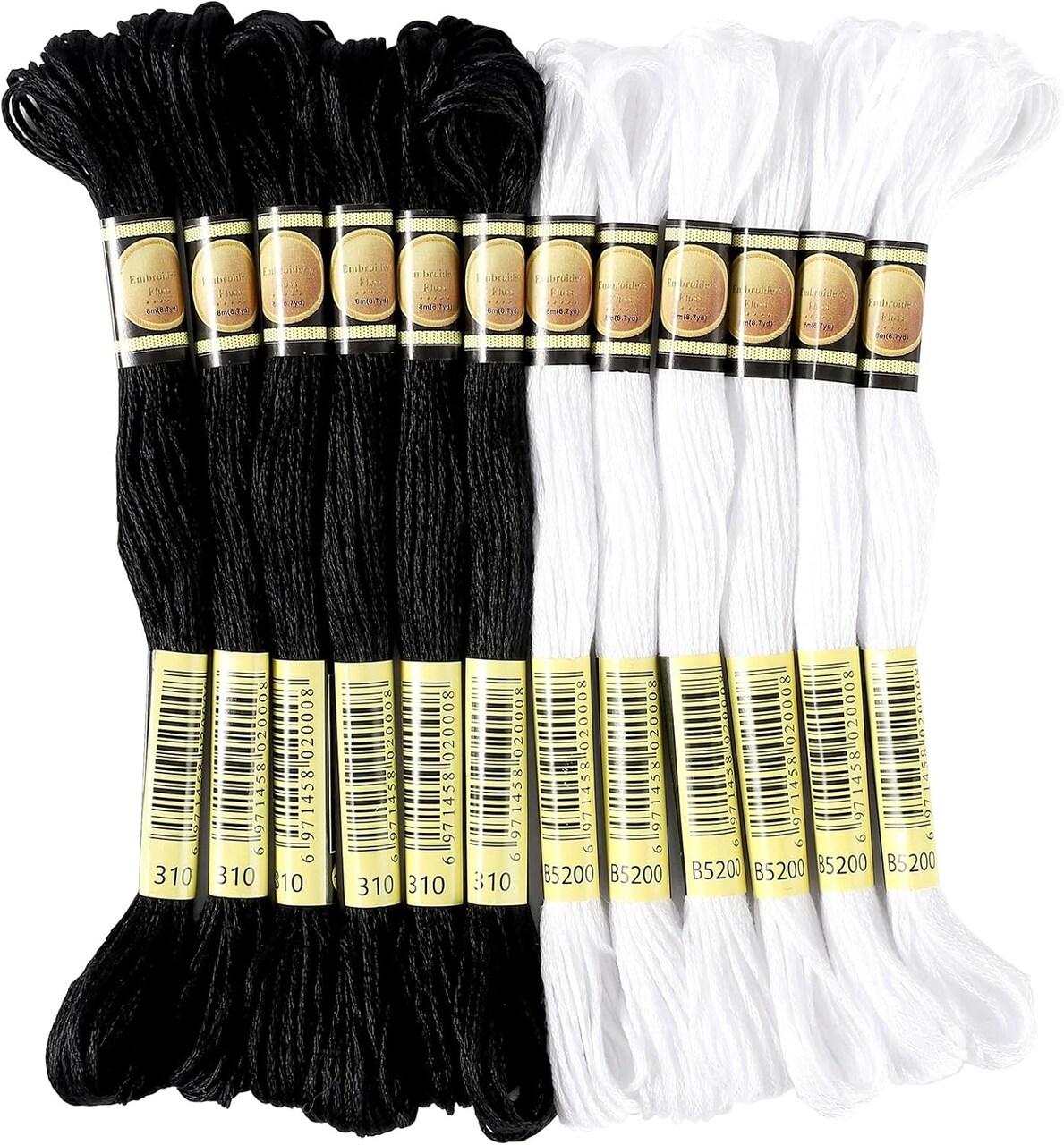 12 Skeins Professional Embroidery Floss, Black and White Embroidery Threads, 8m Embroidery Thread Set for Cross Stitch, Bracelet Friendship and Craft Floss